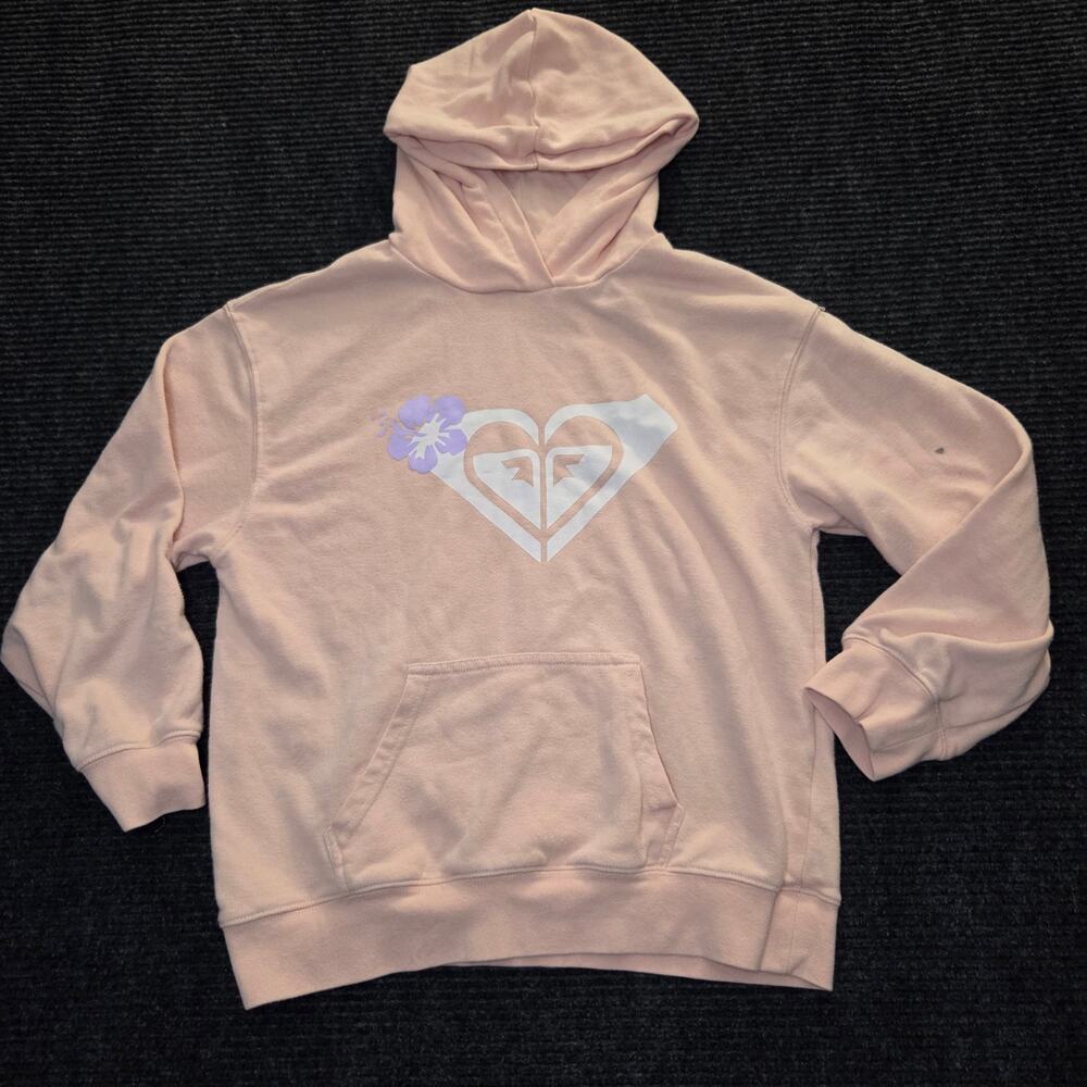 Y2k Roxy Hoodie White Purple Graphic Logo Girls Sz L (14/16)